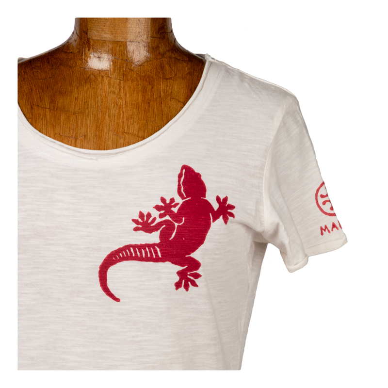 Women's hand-printed t-shirt with the design of Gecko. (Ready for delivery)  - Artisan Printing House Marchi